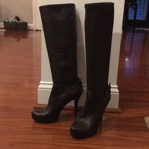 BCBG brown faux leather knee high boots